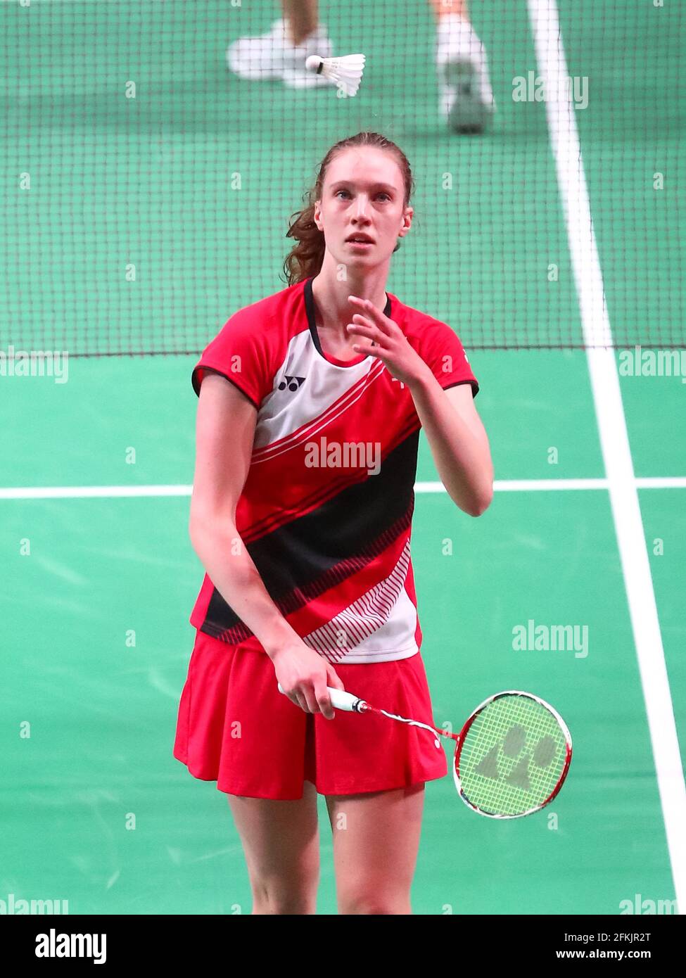 tæt geni Formode KYIV, UKRAINE - MAY 2: Line Christophersen of Denmark competes in her  Womens Singles Final match against Carolina Marin Of Spain during Day 6 of  the 2021 European Badminton Championships at Palace