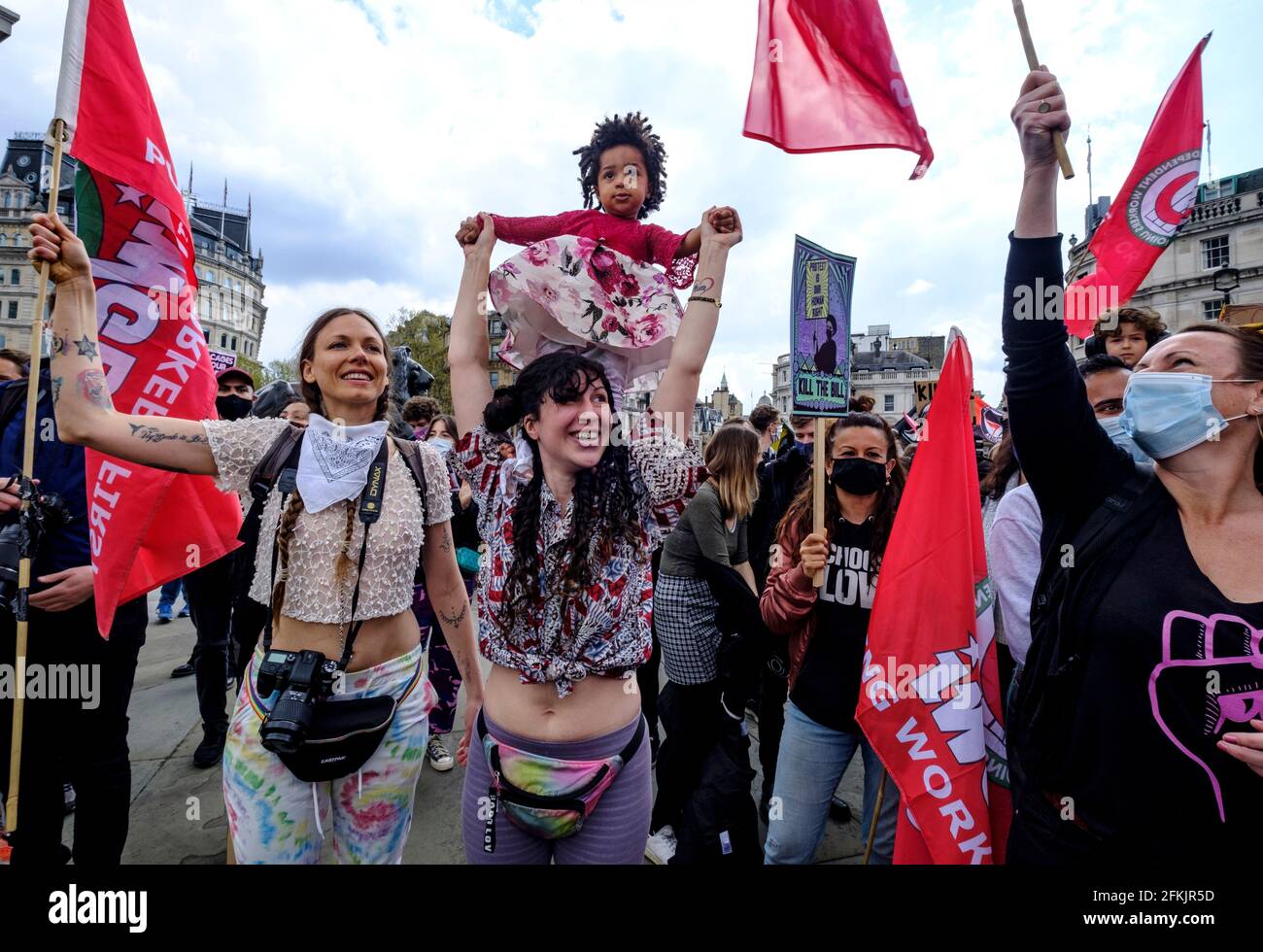 Kill the Bill May Day Protest and demonstration  London UK, 1 May 2021.  Thousands Marched through from Trafalgar Sq protesting against newly proposed police, crime, sentencing and courts bill taking away freedom of speech and assembly. Stock Photo