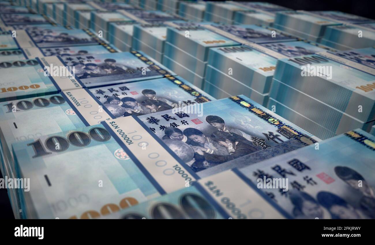 Taiwan Dollar money pack 3d illustration. TWD banknote bundle stacks.  Concept of finance, cash, economy crisis, business success, recession,  bank, tax Stock Photo - Alamy