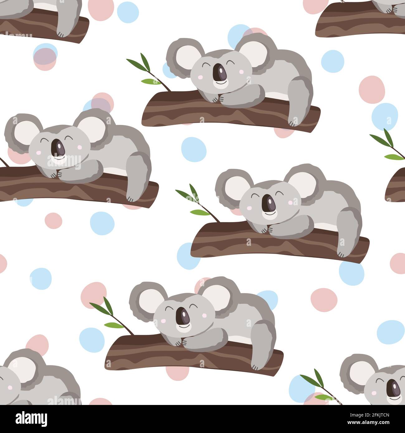 Seamless pattern with cute koala baby on color background. Funny australian  animals. Card, postcards for kids. Flat vector illustration for fabric  Stock Vector Image & Art - Alamy