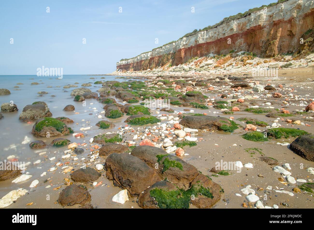 The famous striped cliffs of Hunstanton in West Norfolk. Stock Photo