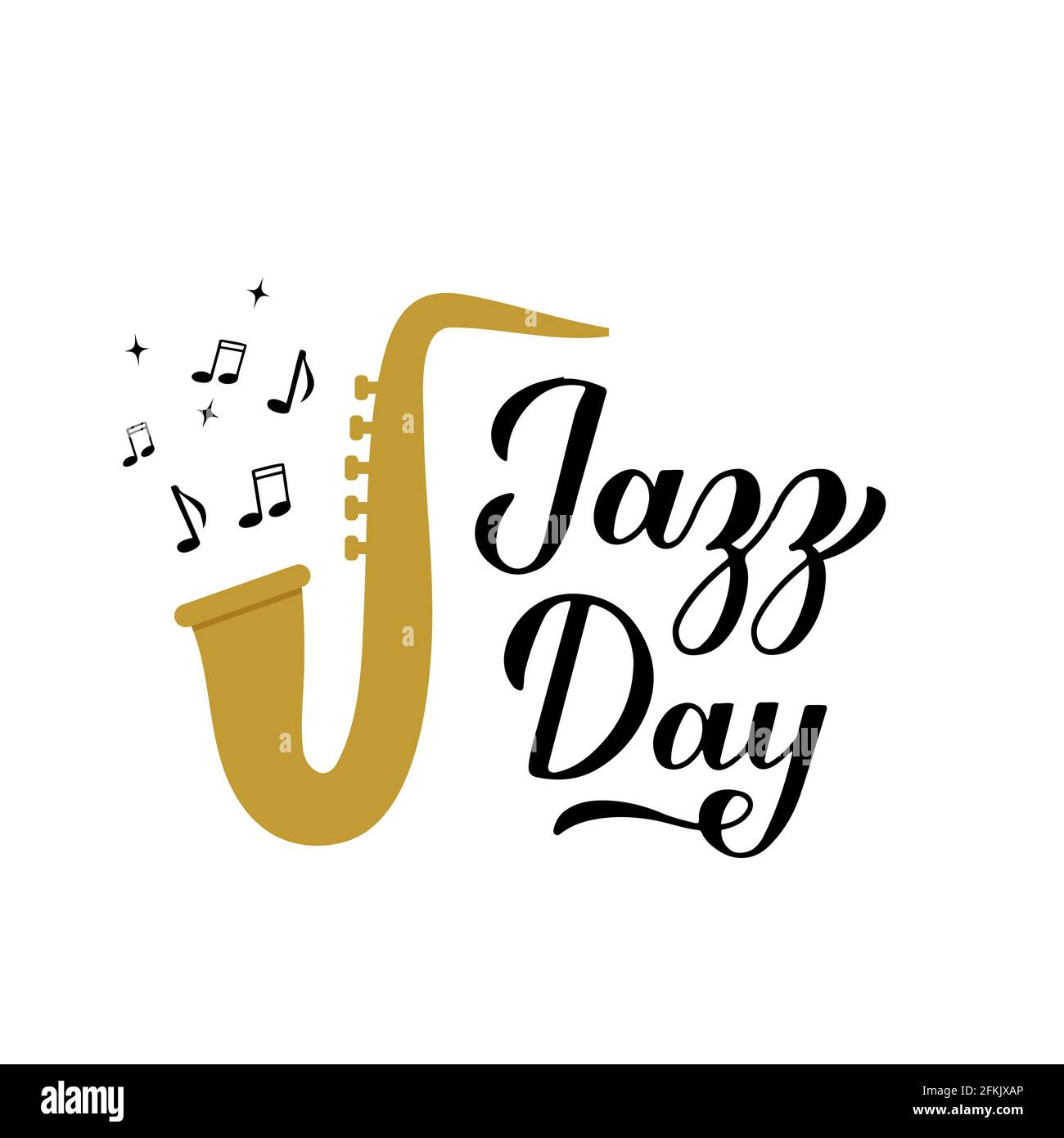 Jazz Day calligraphy hand lettering with saxophone isolated on white. Annual holiday on April 30. Vector template for typography poster, banner, flyer Stock Vector