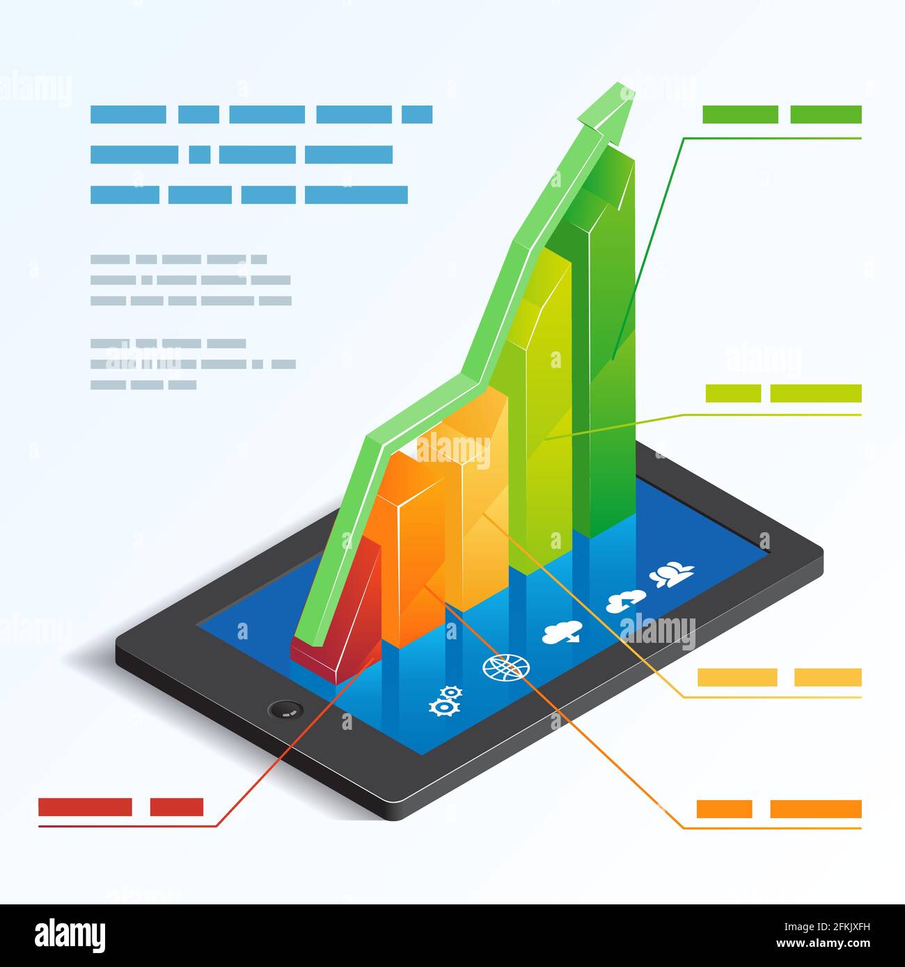 Colorful ascending 3d bar graph on a tablet touchscreen depicting mobile  online analytics with a text box template vector illustration Stock Vector  Image & Art - Alamy