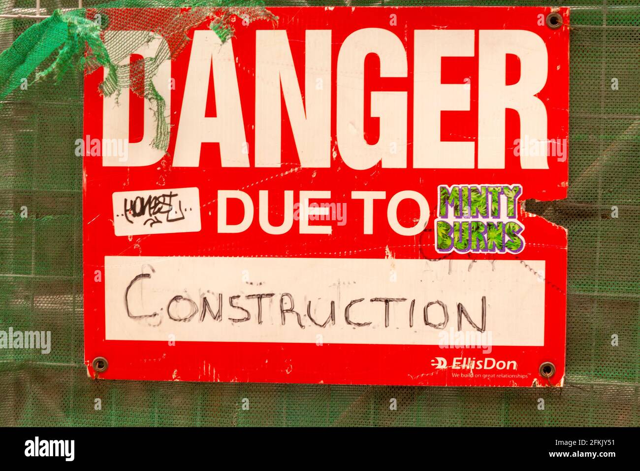 Danger Due To Constrction sign Stock Photo