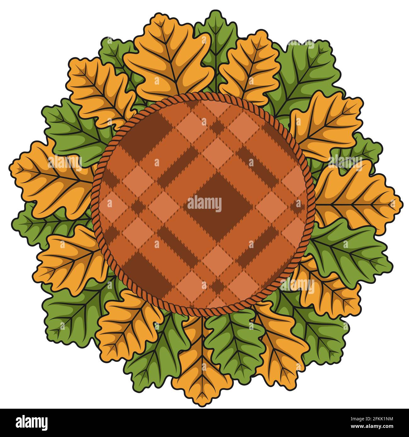 Vector illustration with autumn leaves and plaid. Stock Vector