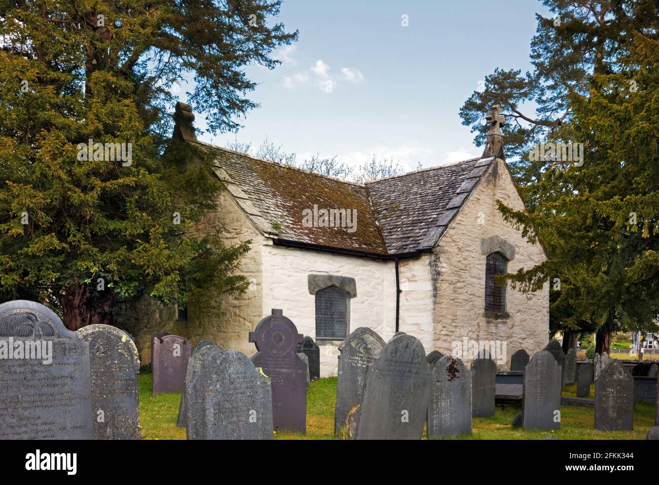 St Gwyddelan's Church in Dolwyddelan, Snowdonia, was built in about 1500 making it around 500 years old. It is now a Grade I listed building. Stock Photo