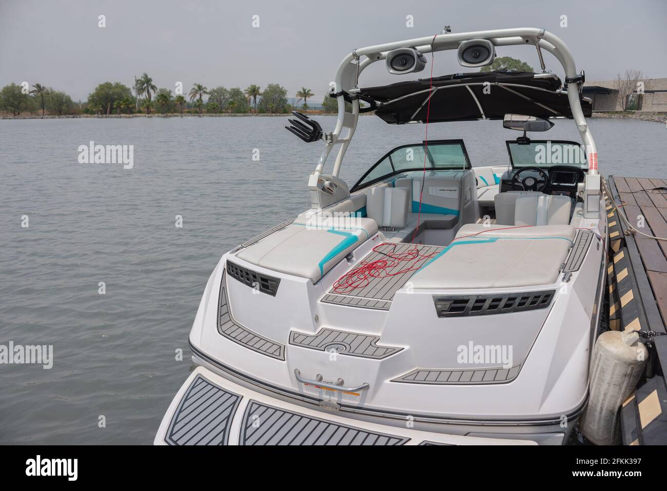 personal sports boat, wakeboarding equipment for extreme sunday, man sport Stock Photo