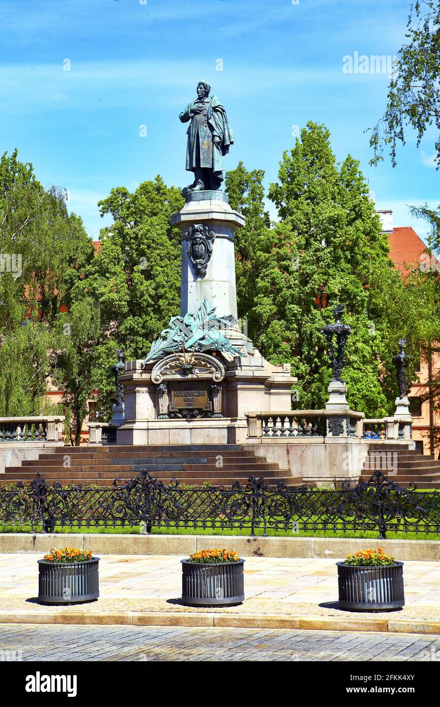 Poland, Warsaw, Mickiewicz monumentMasovia voivodeship. Stock Photo