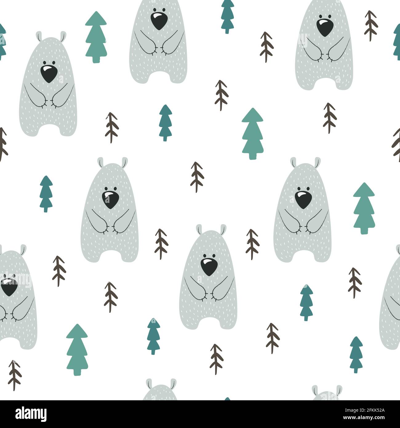 Seamless pattern bear in hand drawn style on white background. Vector ...