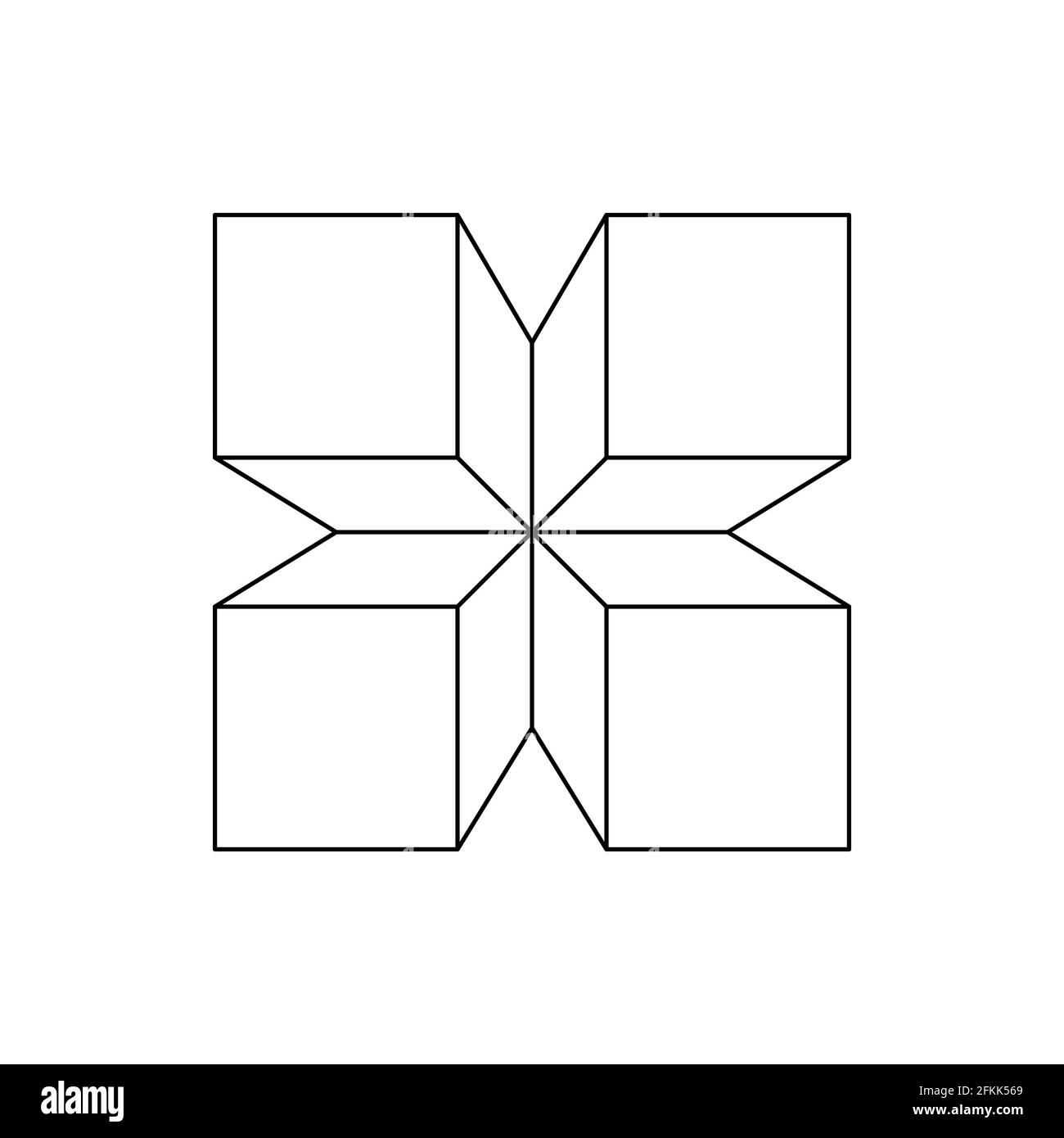 An abstract figure of four squares connected to a distant point