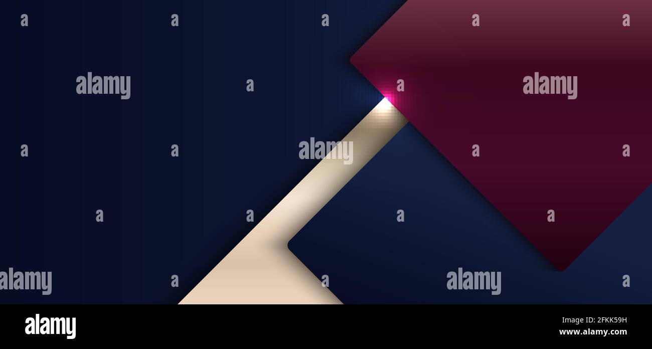 Abstract banner web template squares shape shiny red, blue color overlapping with lighting on dark blue background. Luxury style. Vector illustration Stock Vector
