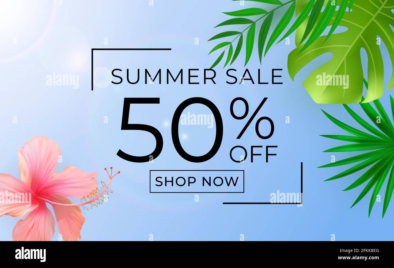 Summer sale poster. Natural Background with Tropical Palm and Monstera ...