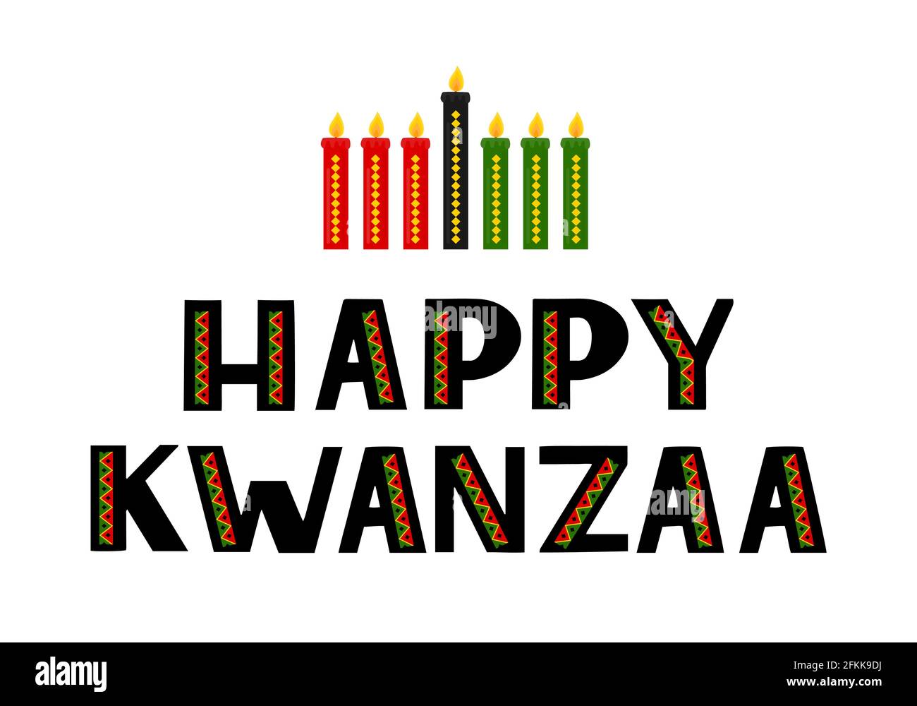Happy Kwanzaa hand lettering with candles isolated on white. African ...