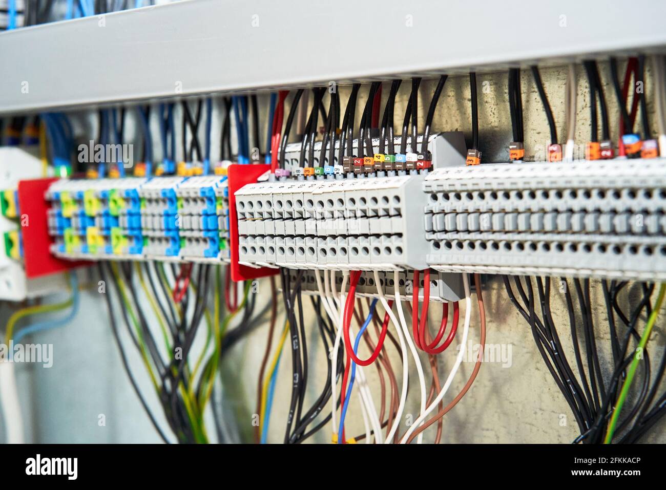 Many Cable Connections in Switchboard. Terminal of Control. Control Panel  with High Voltage Cables and Other Electrical Stuff Stock Image - Image of  electric, installing: 212583681