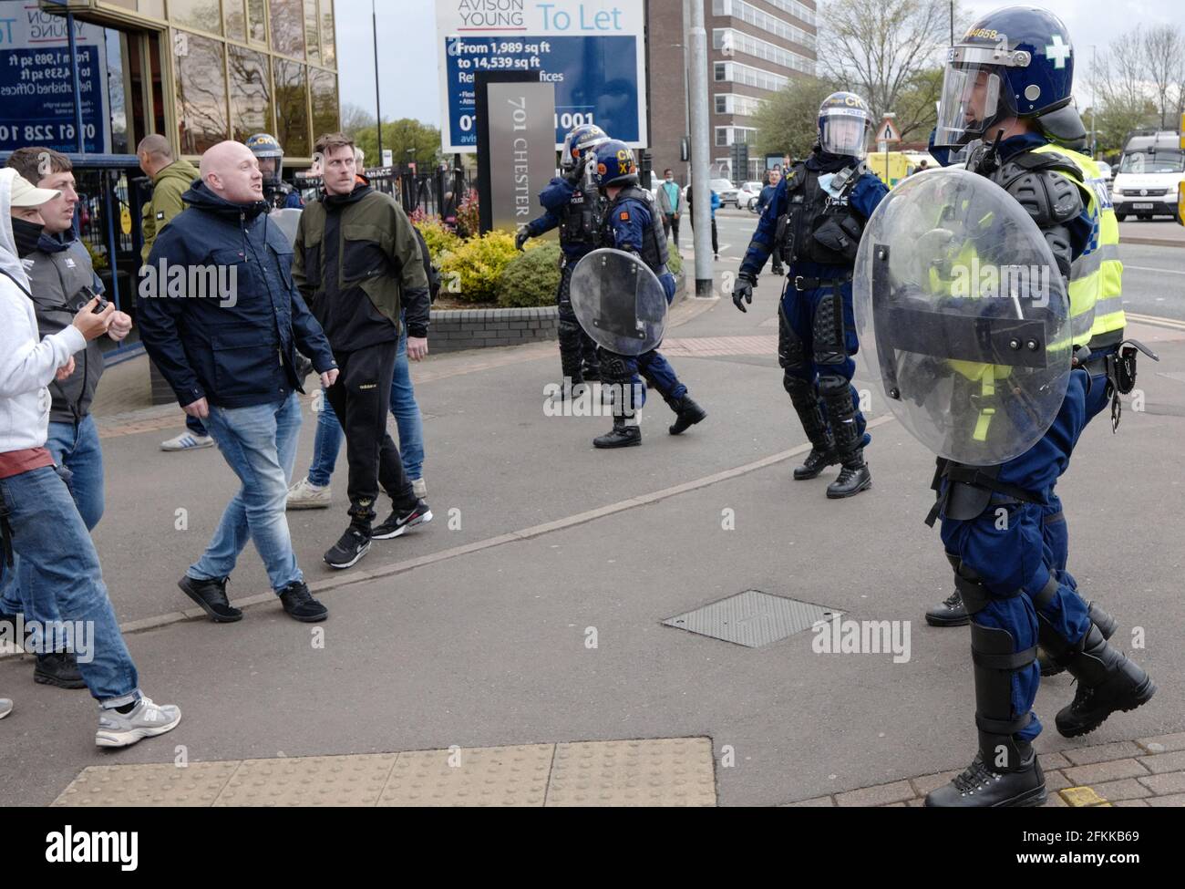 Manchester UK 2.May.2021 Manchester Utd Protests Match called off after unrest. Crowds dispersed by mounted police and Tactical aid units. Protest at Old Trafford. Protesters are rallying against owners. Manchester United fans are Anti Glazers the American owners.Credit: GARY ROBERTS/Alamy Live News Stock Photo