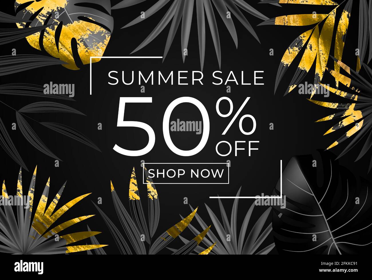 Summer sale poster. Natural Background with Tropical Palm and Monstera ...