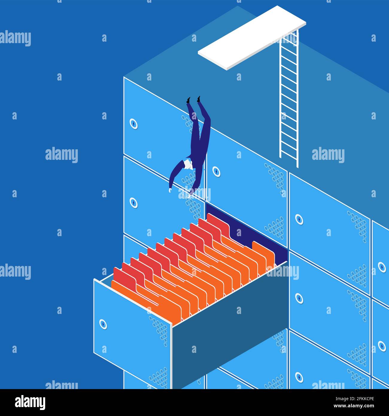 Vector illustration of businessman diving into the work Stock Vector