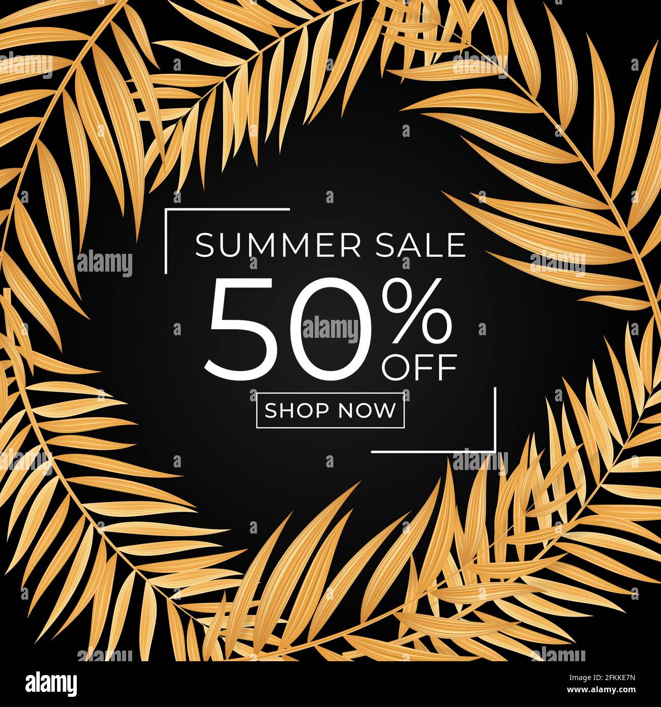 Summer sale poster. Natural Background with Tropical Palm gold Leaves ...