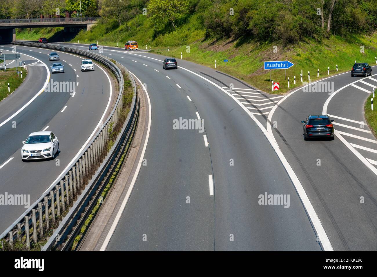Viersen, Germany 25 April 2021: Car traffic on the Autobahn in Germany Stock Photo