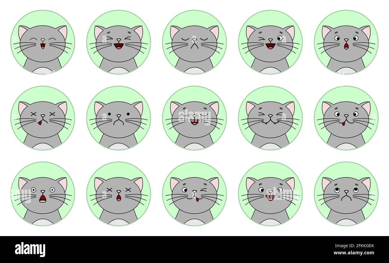 Set of cute funny emoticons cats. Emoji cat set. Set for social