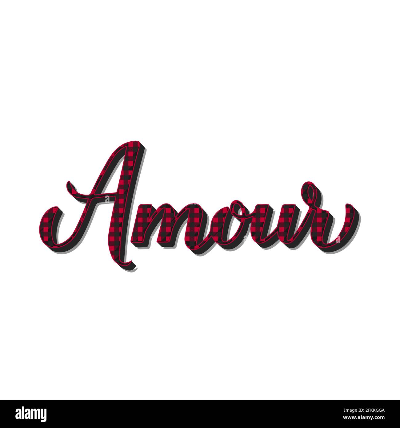 Amour calligraphy hand lettering. Love inscription in French. Red buffalo  plaid pattern. Vector template for Valentines day poster banner, postcard, g  Stock Vector Image & Art - Alamy