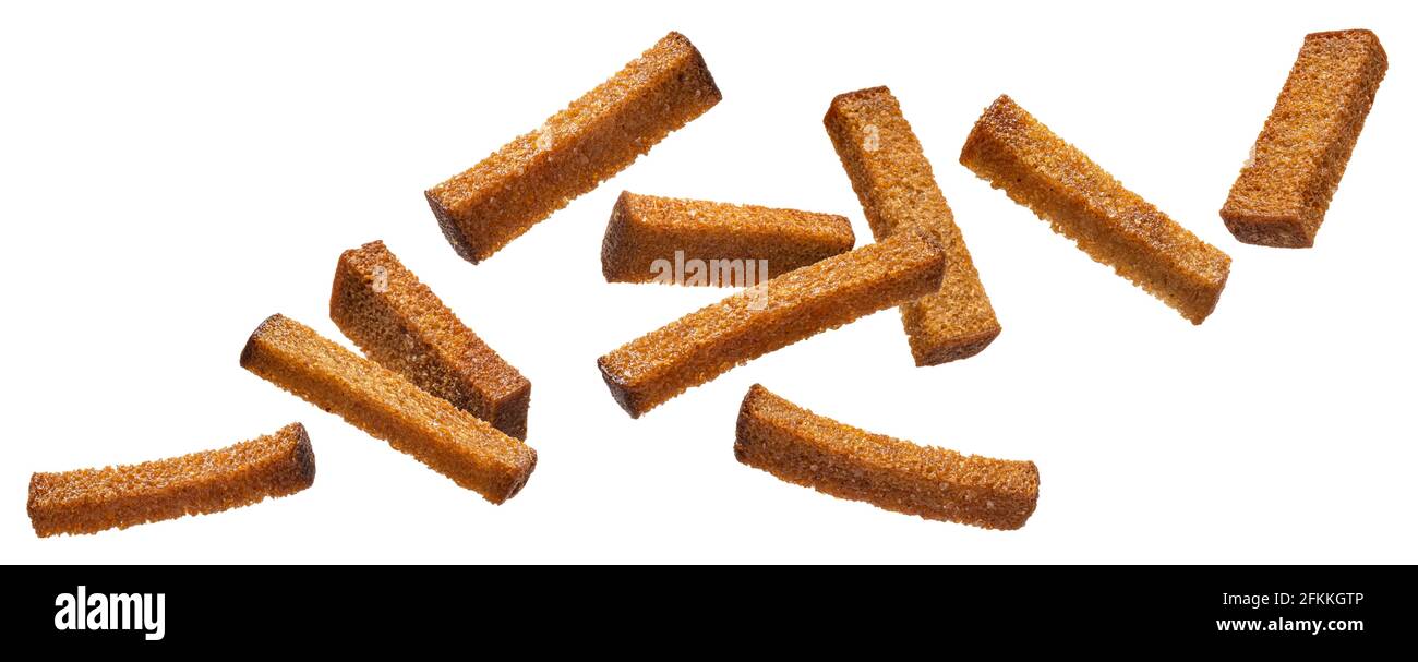 Rye bread croutons, salted crispy bread sticks Stock Photo