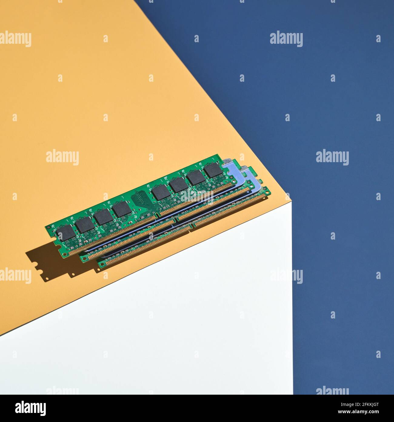 Isometry trendy cube concept. Computer memory module. Yellow and blue Stock Photo