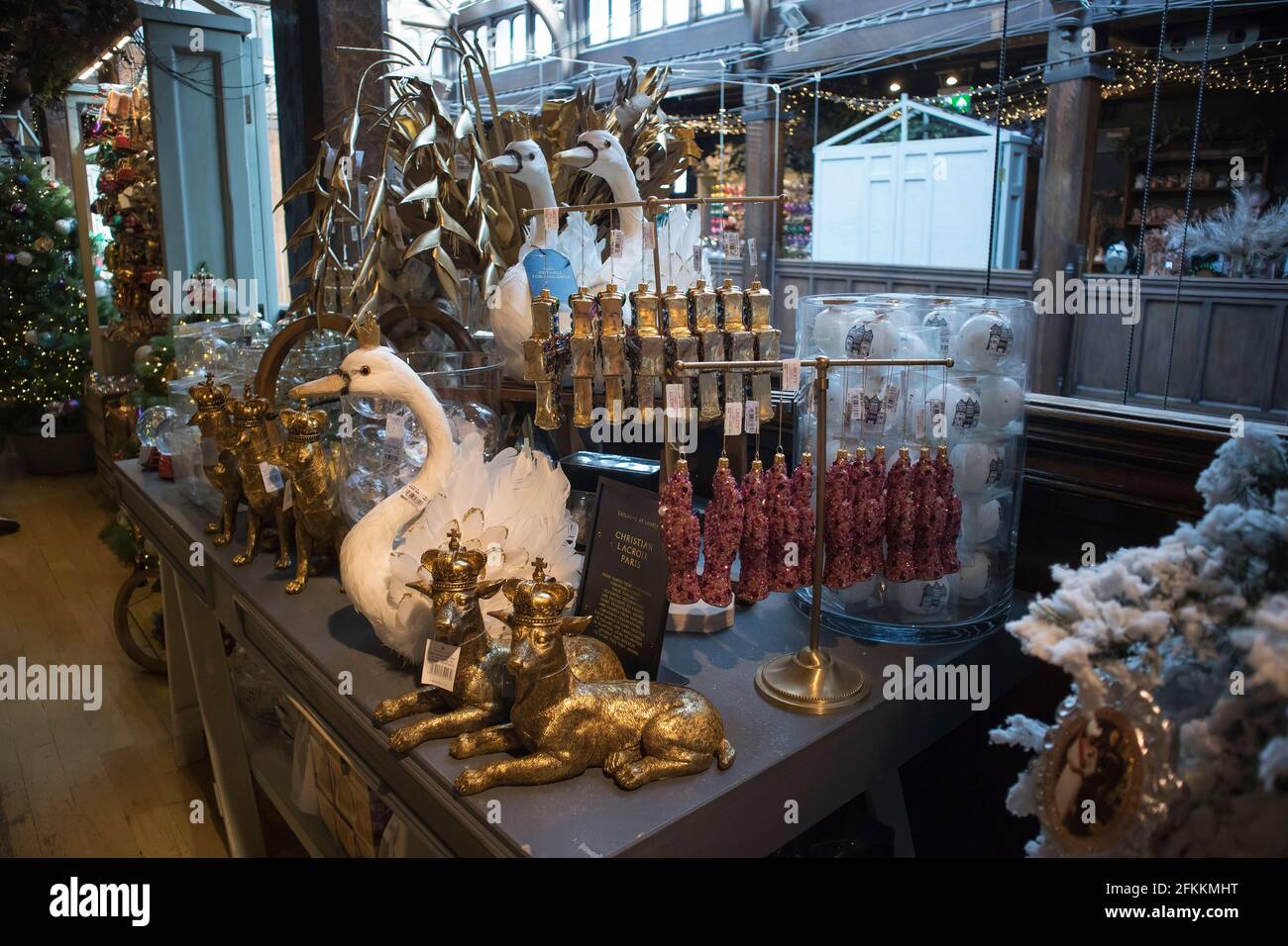 LONDON, UK - December 22, 2020: Christmas decorations in Liberty shopping mall, one of the oldest department stores in London. Stock Photo