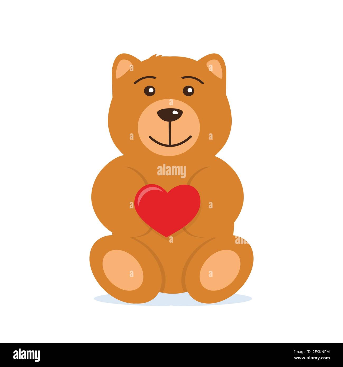Cute Teddy bear holding big red heart in the paws. The concept of Valentine's Day. Flat vector illustration Stock Vector