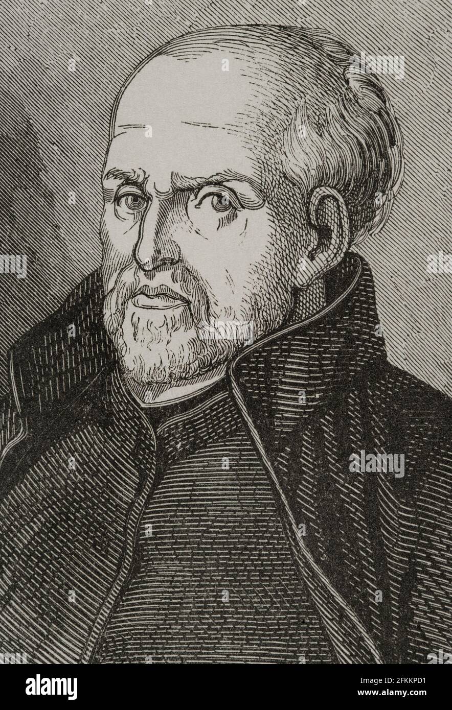 Juan de Mariana, also known as Father Mariana (1536-1624). Spanish Jesuit theologian and historian. Portrait. Engraving. Historia General de España by Father Mariana. Madrid, 1852. Stock Photo