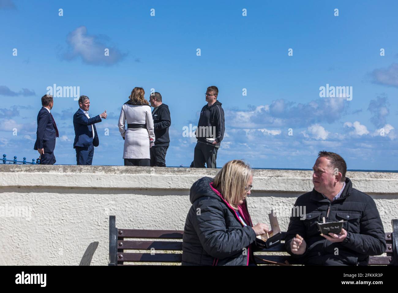 Sir Keir Starmer and Labour Candidate Dr Paul Williams canvassing with Angela Rayner MP during the Hartlepool Bye Election in Seaton Carew. Stock Photo