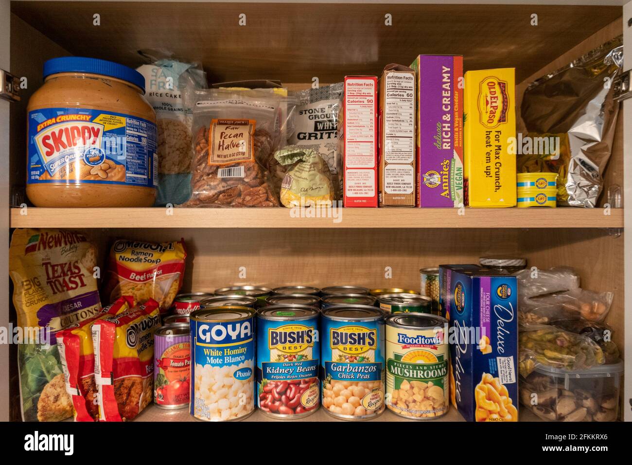 Neatly Arranged Residential Food Pantry, USA Stock Photo