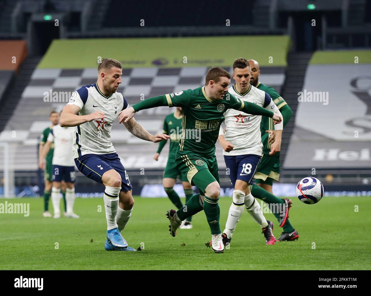 London, England, 2nd May 2021. John Fleck of Sheffield Utd tracked by Toby Alderweireld of Tottenham during the Premier League match at the Tottenham Hotspur Stadium, London. Picture credit should read: David Klein / Sportimage Credit: Sportimage/Alamy Live News Stock Photo