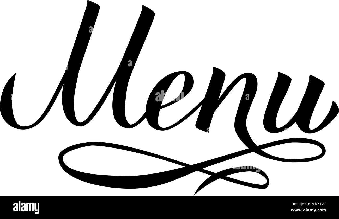 Menu hand written word isolated on white. Calligraphy lettering vector illustration. Decoration