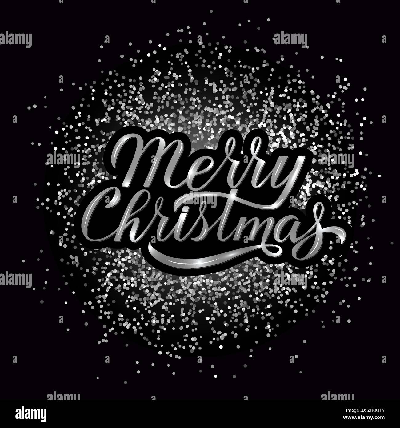 Merry Christmas calligraphy lettering silver textured background. 3d ...