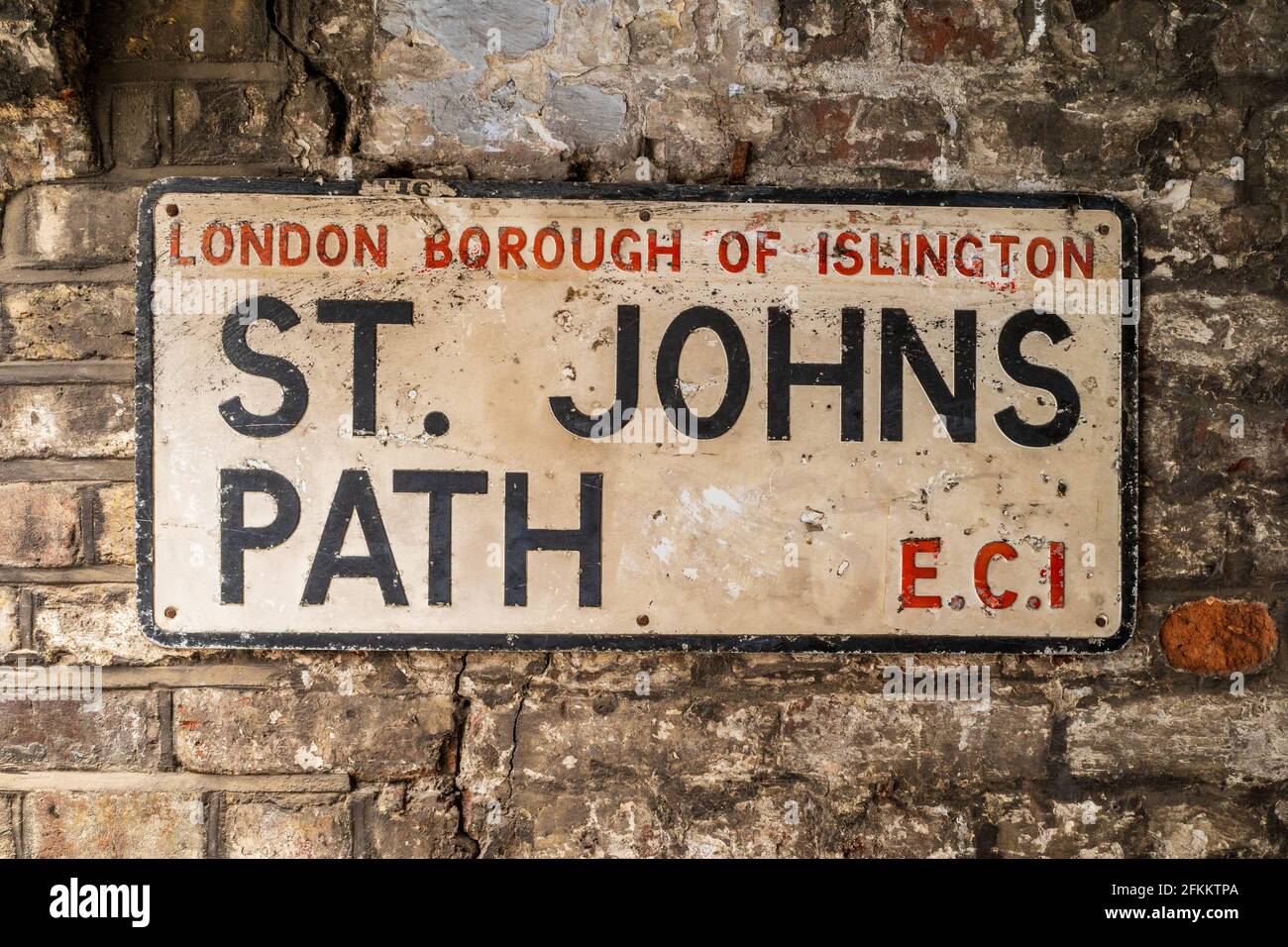 St Johns Path Street Sign Islington London E.C.1. Vintage London Street Signs. St. Johns Path EC1. Stock Photo