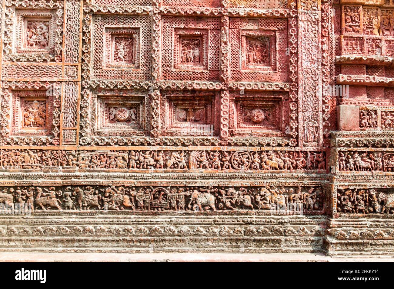 Terracotta panels at Govinda temple in Puthia village, Bangladesh Stock Photo