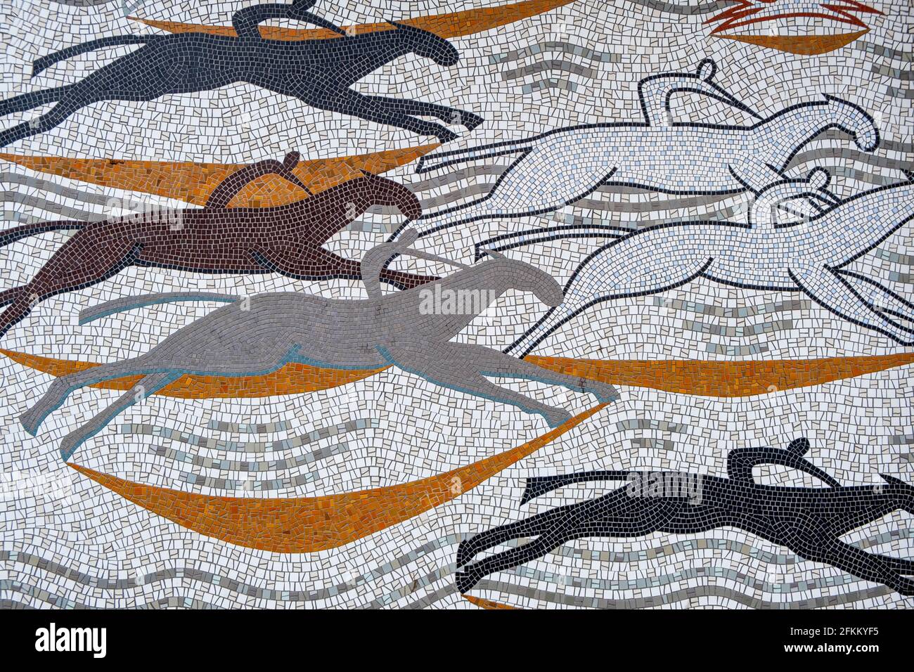 Epsom Surrey London UK, May 02 2021, Mozaic Tile Abstract Of The Famous Epsom Derby Horse Race Stock Photo