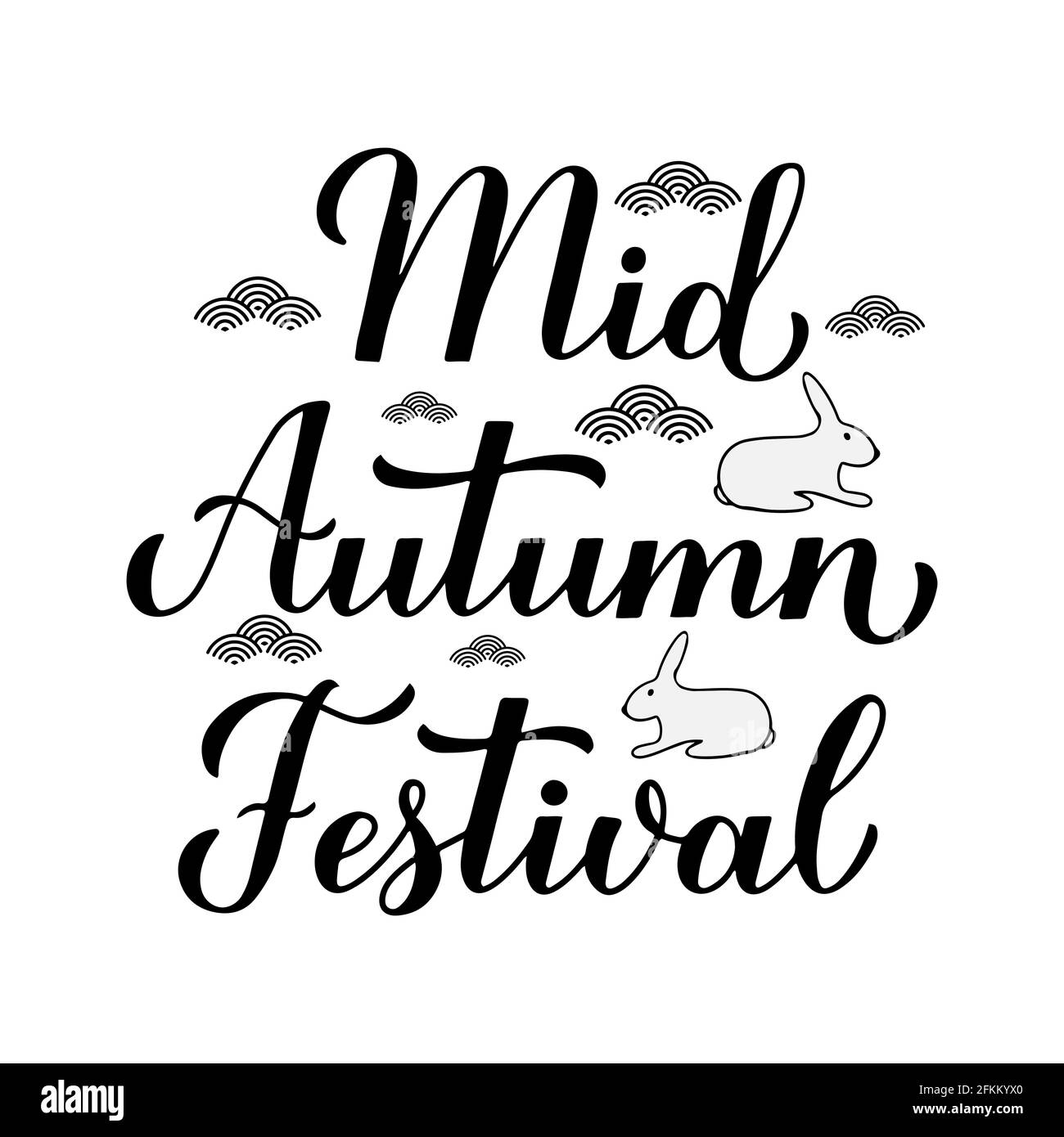 Mid Autumn Festival calligraphy hand lettering isolated on white. Chinese traditional holiday. Vector template for typography poster, greeting card, p Stock Vector