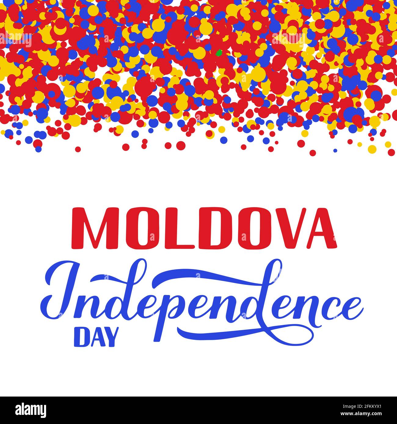 Moldova Independence Day lettering on blue, yellow and red confetti