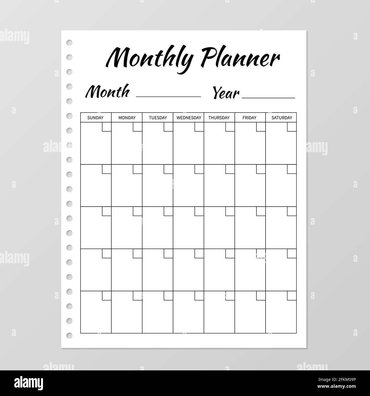 monthly-planner-template-blank-white-notebook-page-isolated-on-grey