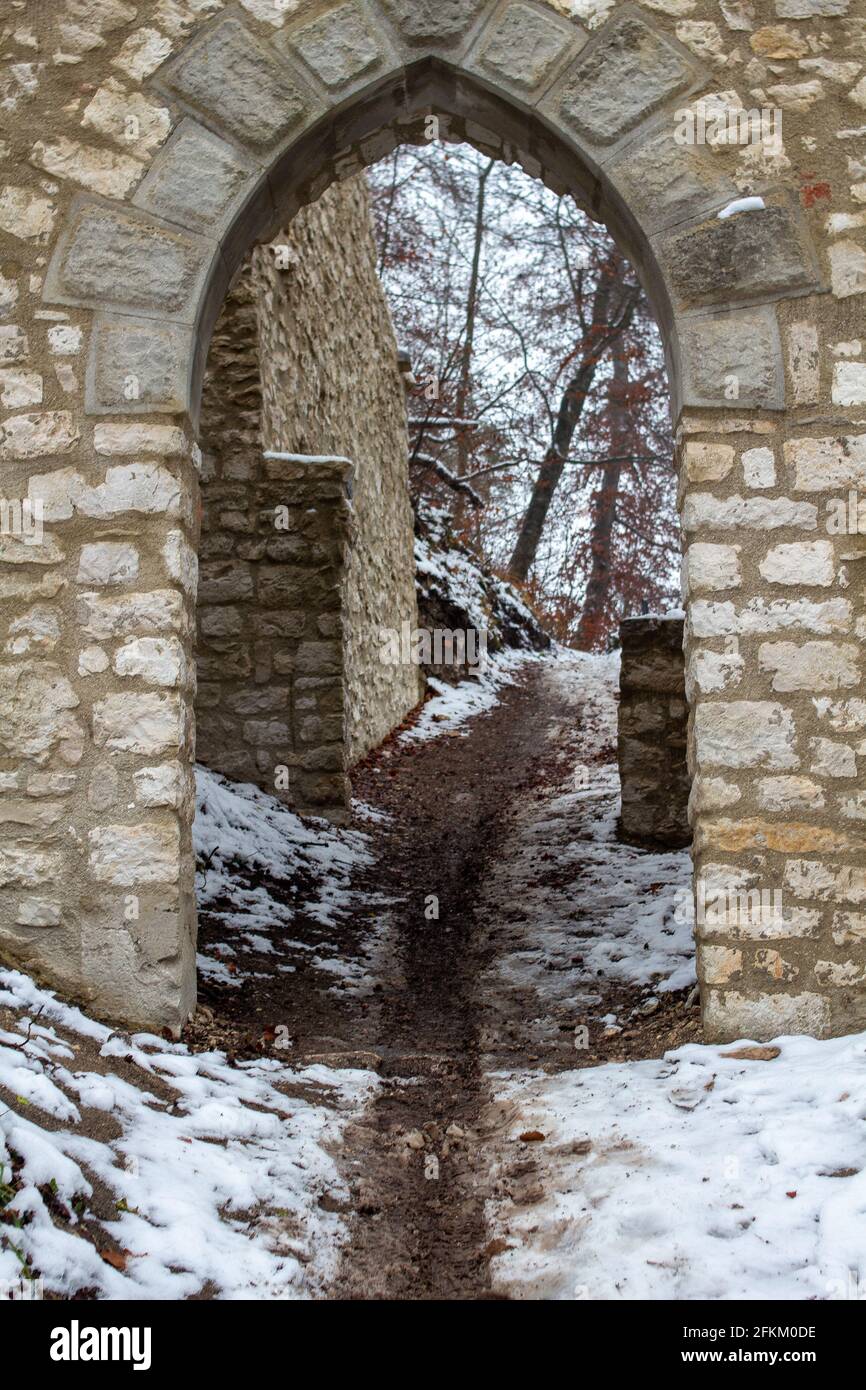 An arch entrance of an old castle Stock Photo - Alamy