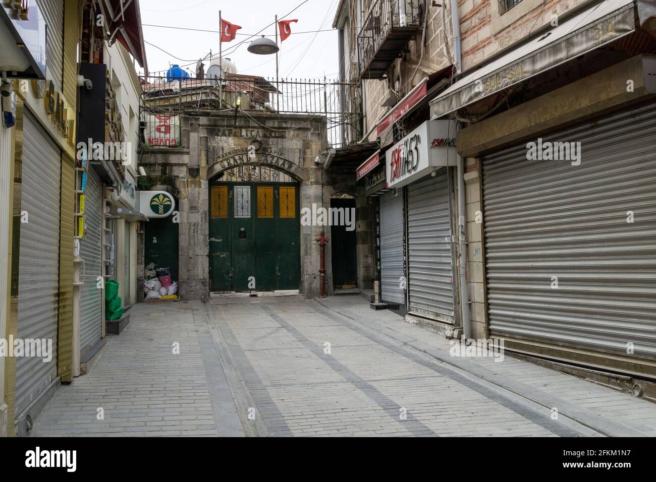 On the 3rd day of the curfew due to the coronavirus outbreak, the shops in historical Eminonu Square and Tahtakale districts were closed as in all of Stock Photo