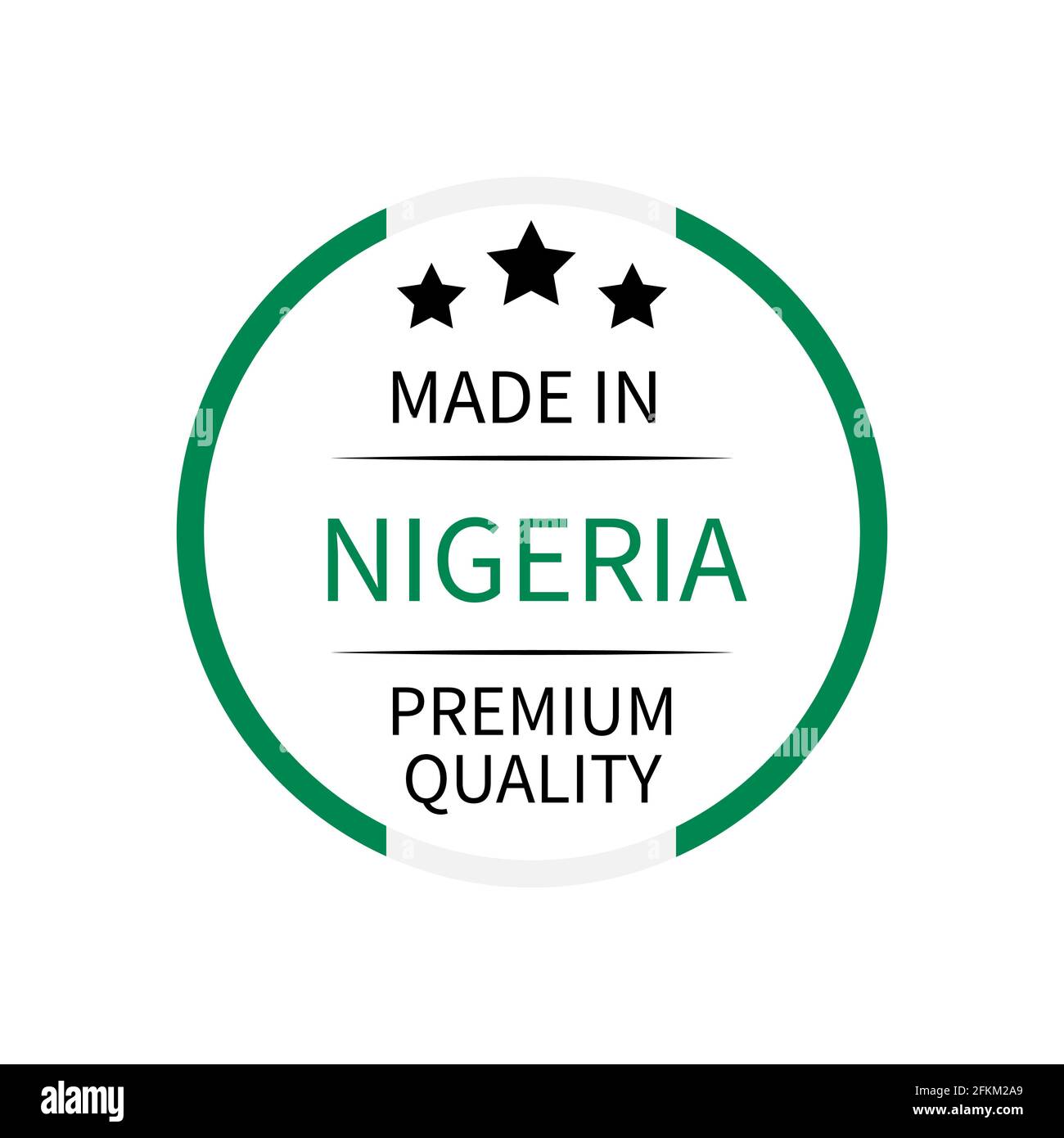 Made in Nigeria round label. Quality mark vector icon isolated on white. Perfect for logo design