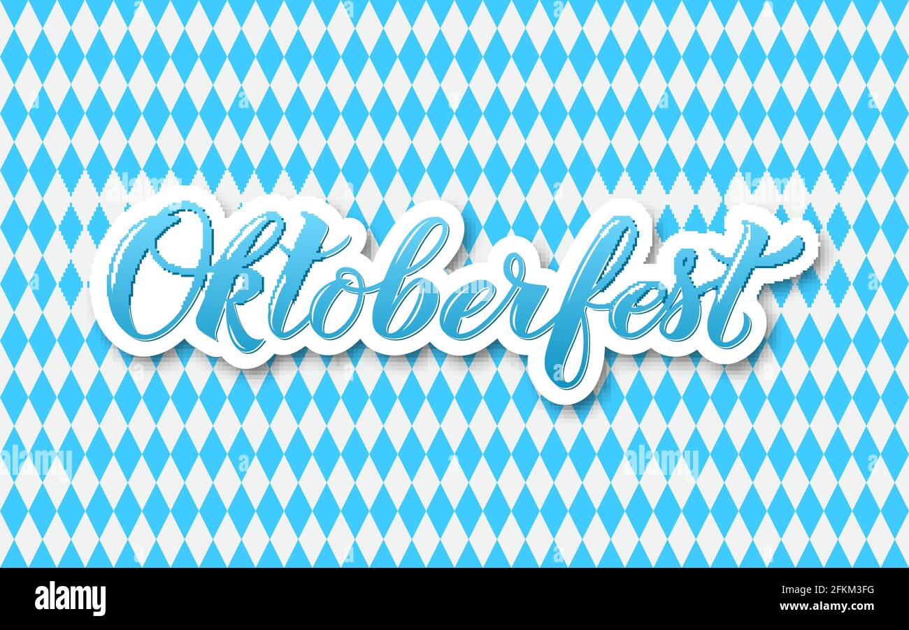 Oktoberfest 3d calligraphy hand lettering on blue white checkered ...