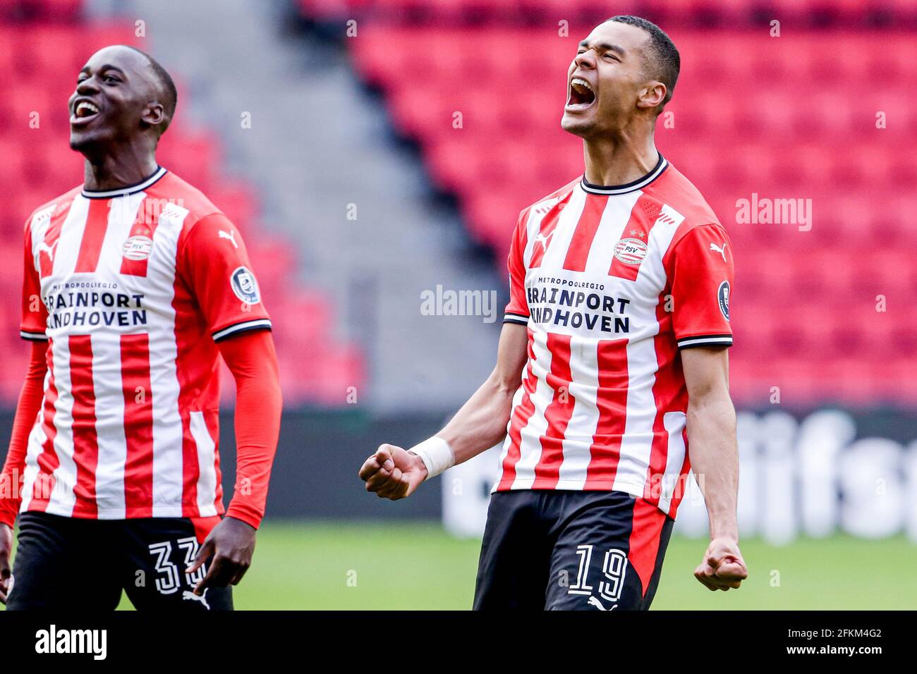 Eindhoven Netherlands May 2 Cody Gakpo Of Psv Celebrates His Teams Second Goal During The Dutch Eredivisie Match Between Psv And Sc Heerenveen At Philips Stadion On May 2 2021 In