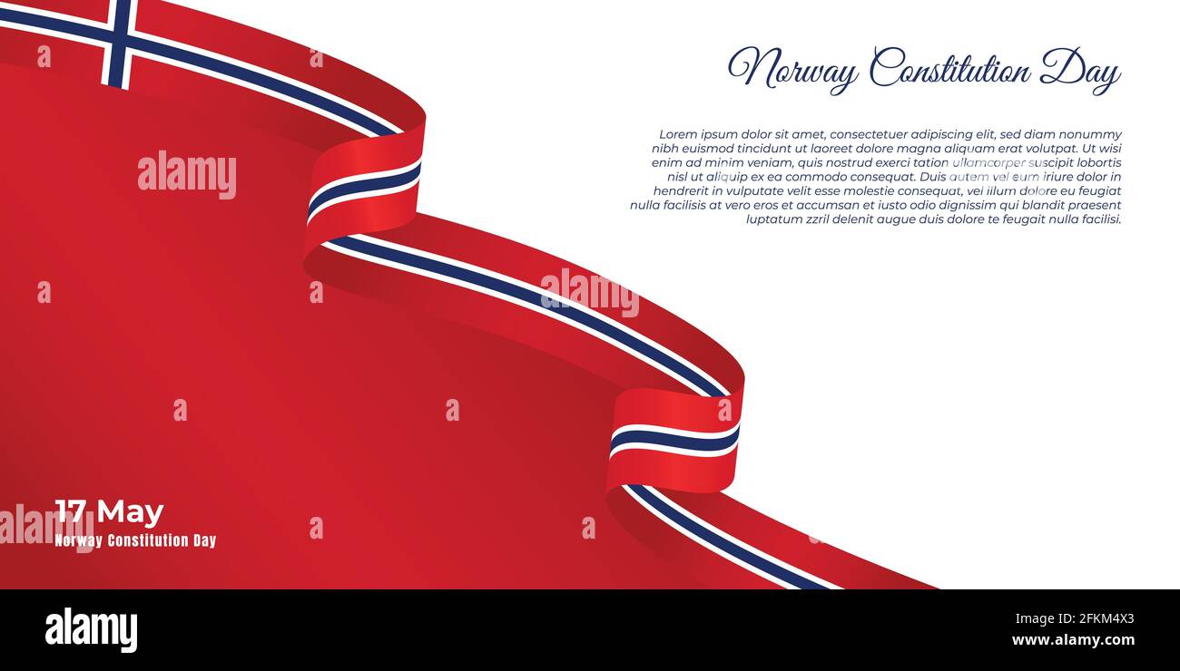 Norway constitution day design with flying norway ribbon and red ...