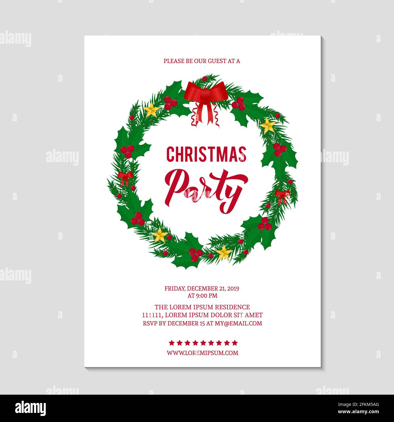 Christmas Party invitation with lettering wreath of fir tree branches ...