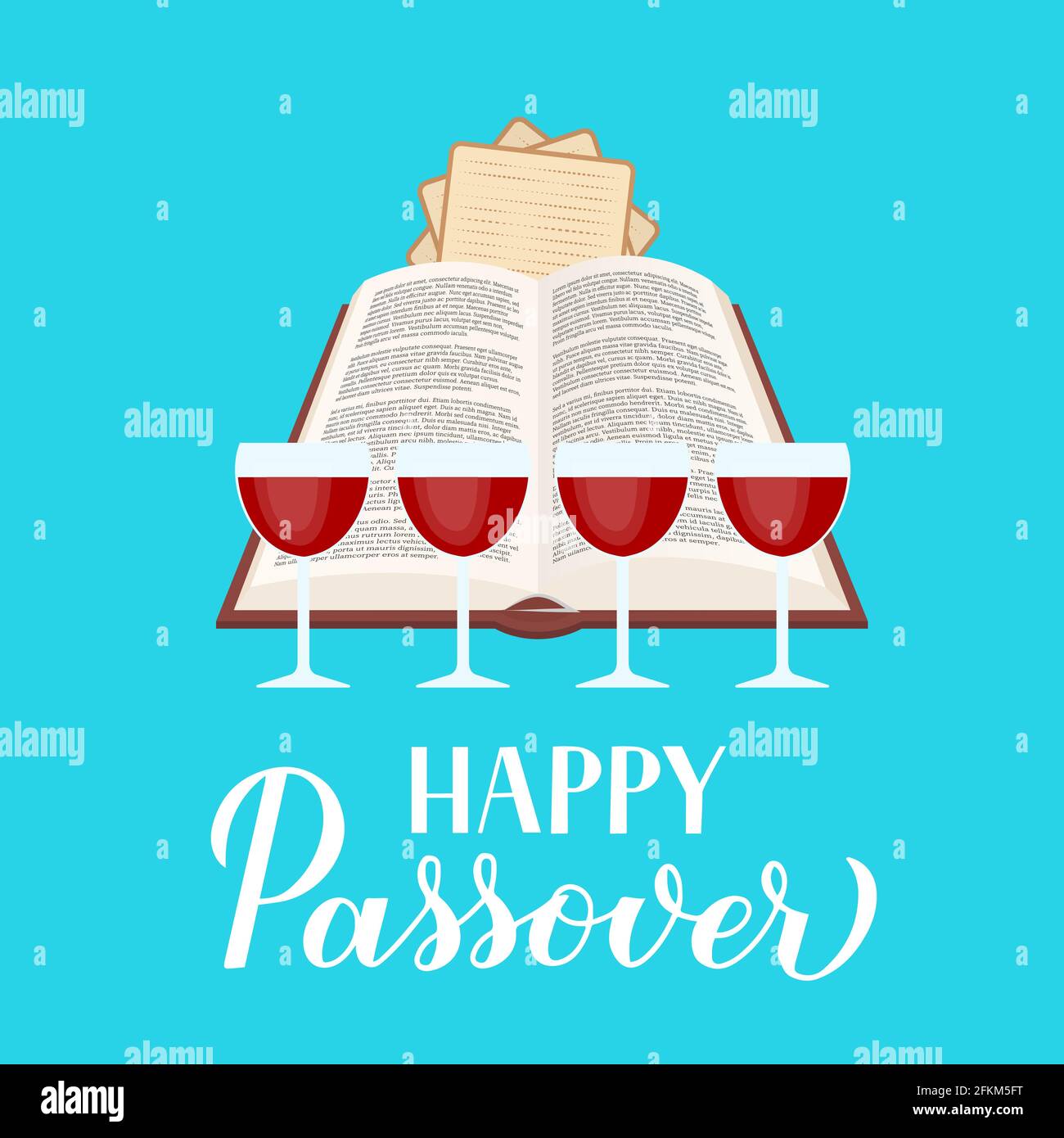 Happy Passover calligraphy hand lettering with Haggadah book, glasses ...