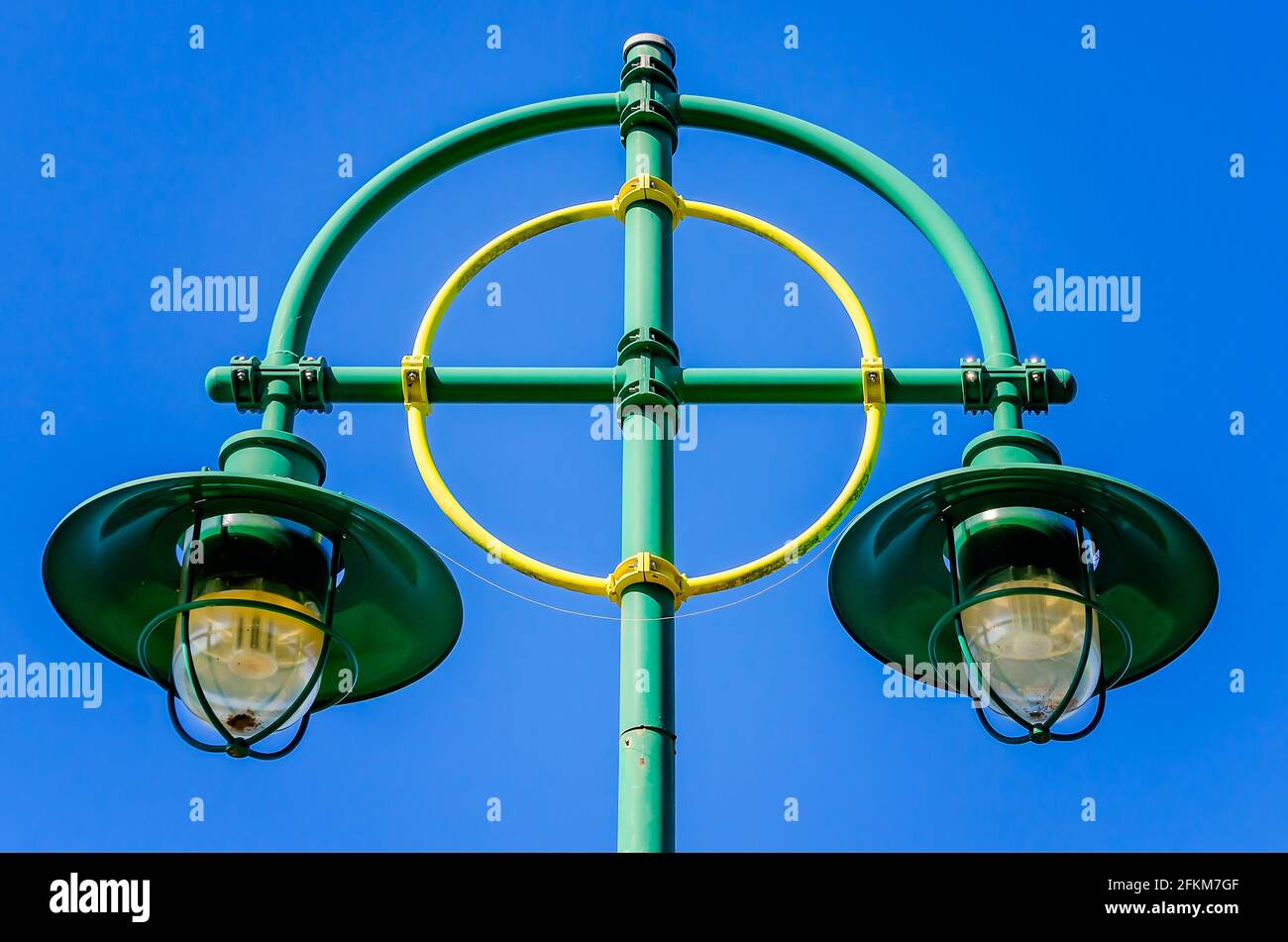 A decorative streetlamp is pictured at Riverfront Park, April 25, 2021, in Moss Point, Mississippi. Stock Photo